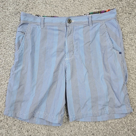 Lululemon Shorts Men 36 (Fits 33x8) Blue Striped Summer Preppy Chino Logo Beach‎ - Picture 1 of 12